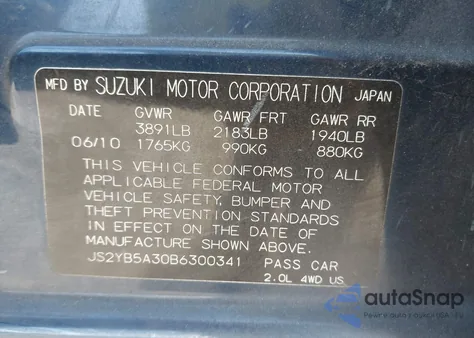 2011 Suzuki Sx4 Premium/Tech Valu Pkg (Nav) z USA, uszkodzony, nr VIN JS2YB5A30B6300341